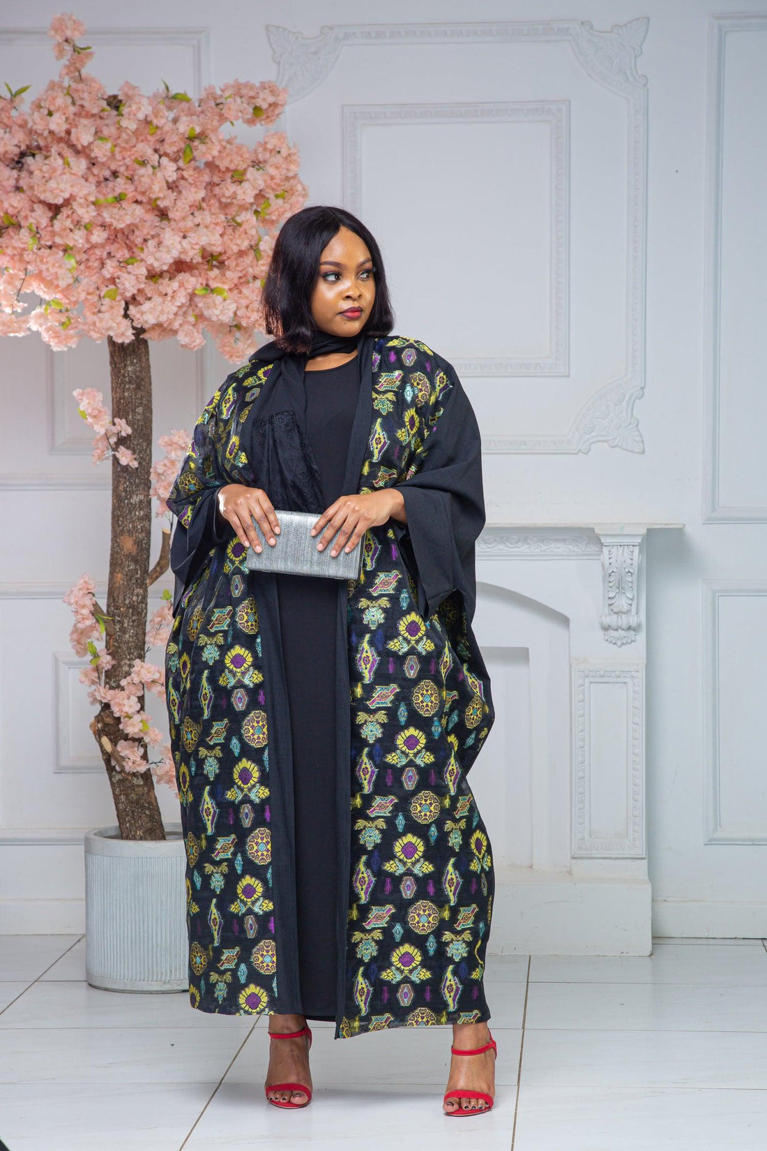 Bisht Floral Abaya- Black and Olive