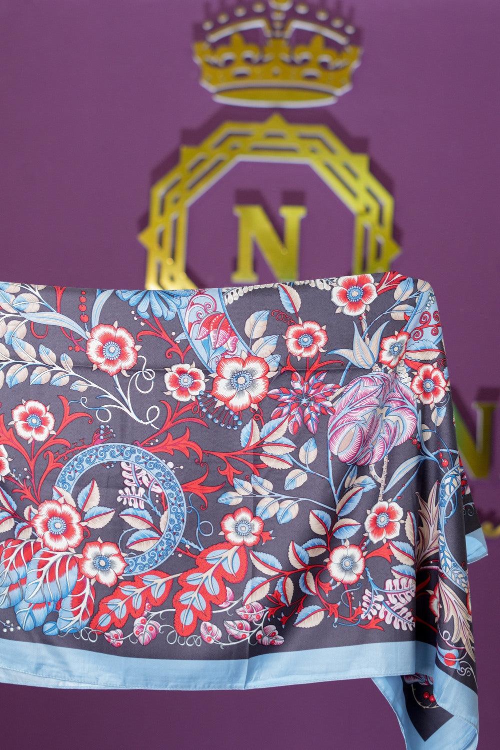 Floral Blue Square Scarf
