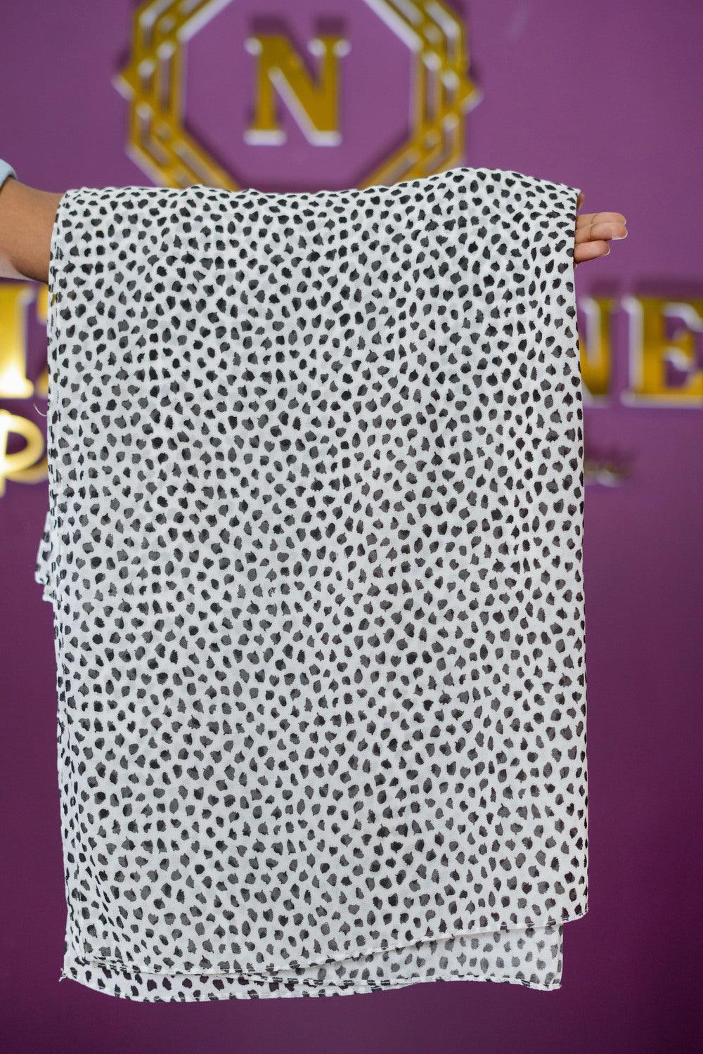 Black and White Dotted Chiffon Hijab