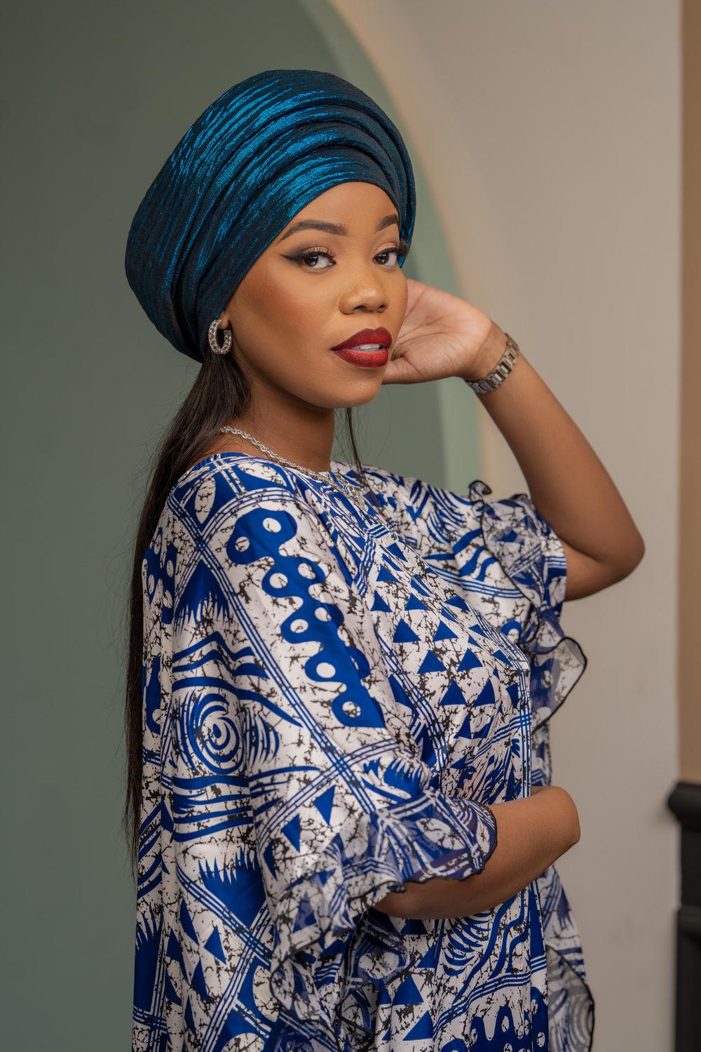 Round rich wife turban teal blue
