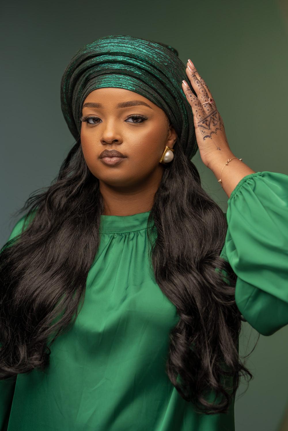 Round rich wife turban forest green