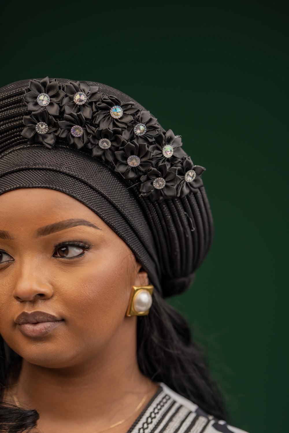 Floral rich wife turban-black
