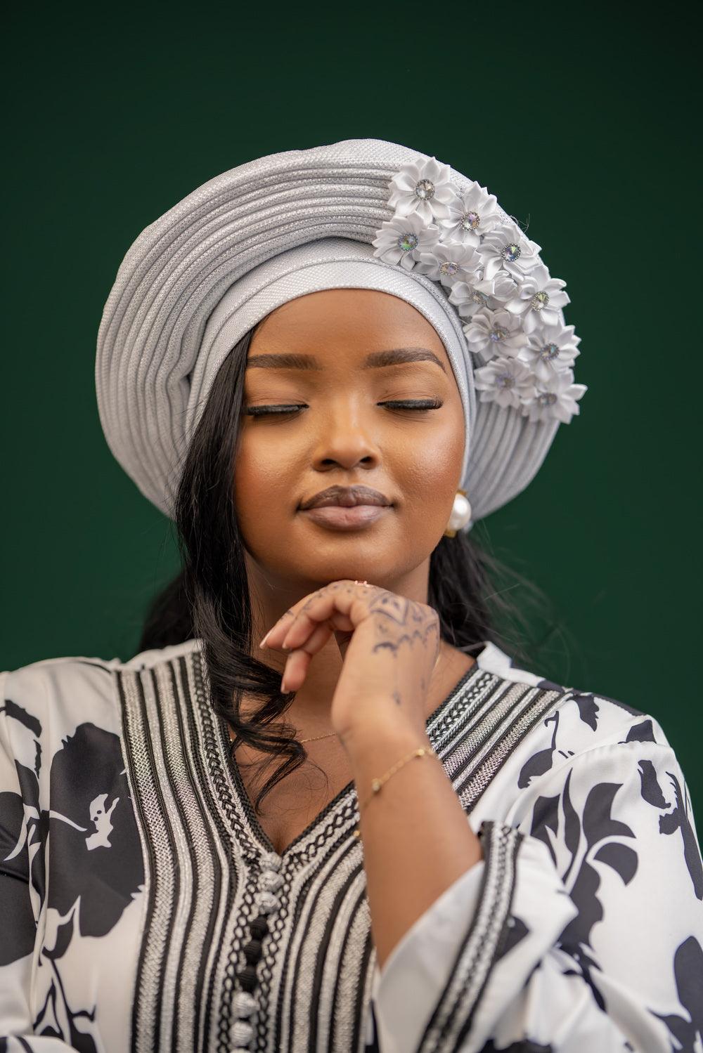 Floral rich wife turban-grey