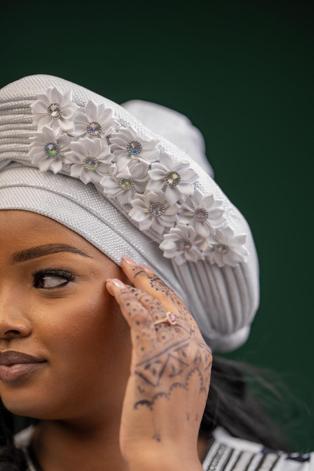 Floral rich wife turban-grey