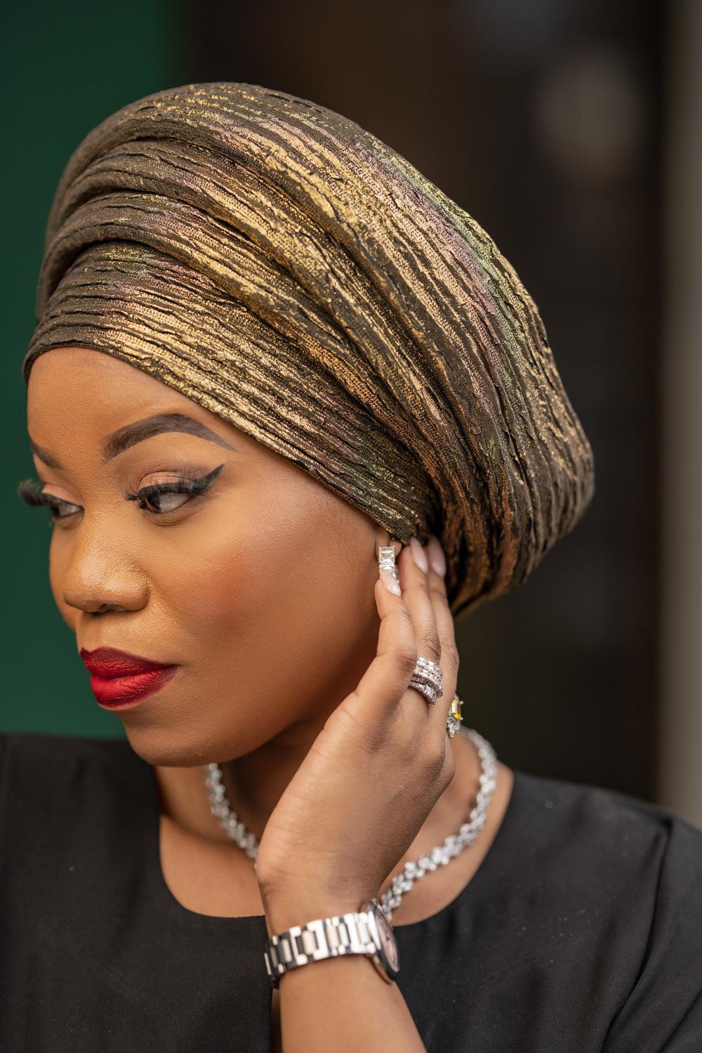 Round rich wife turban gold