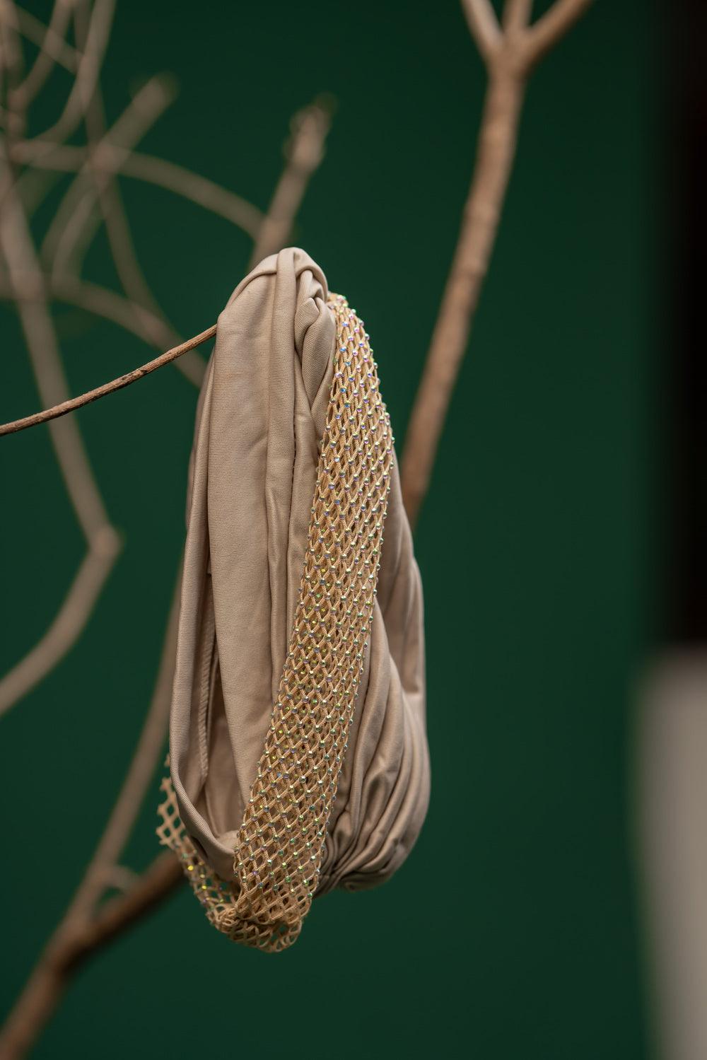 shimmer crown turban beige