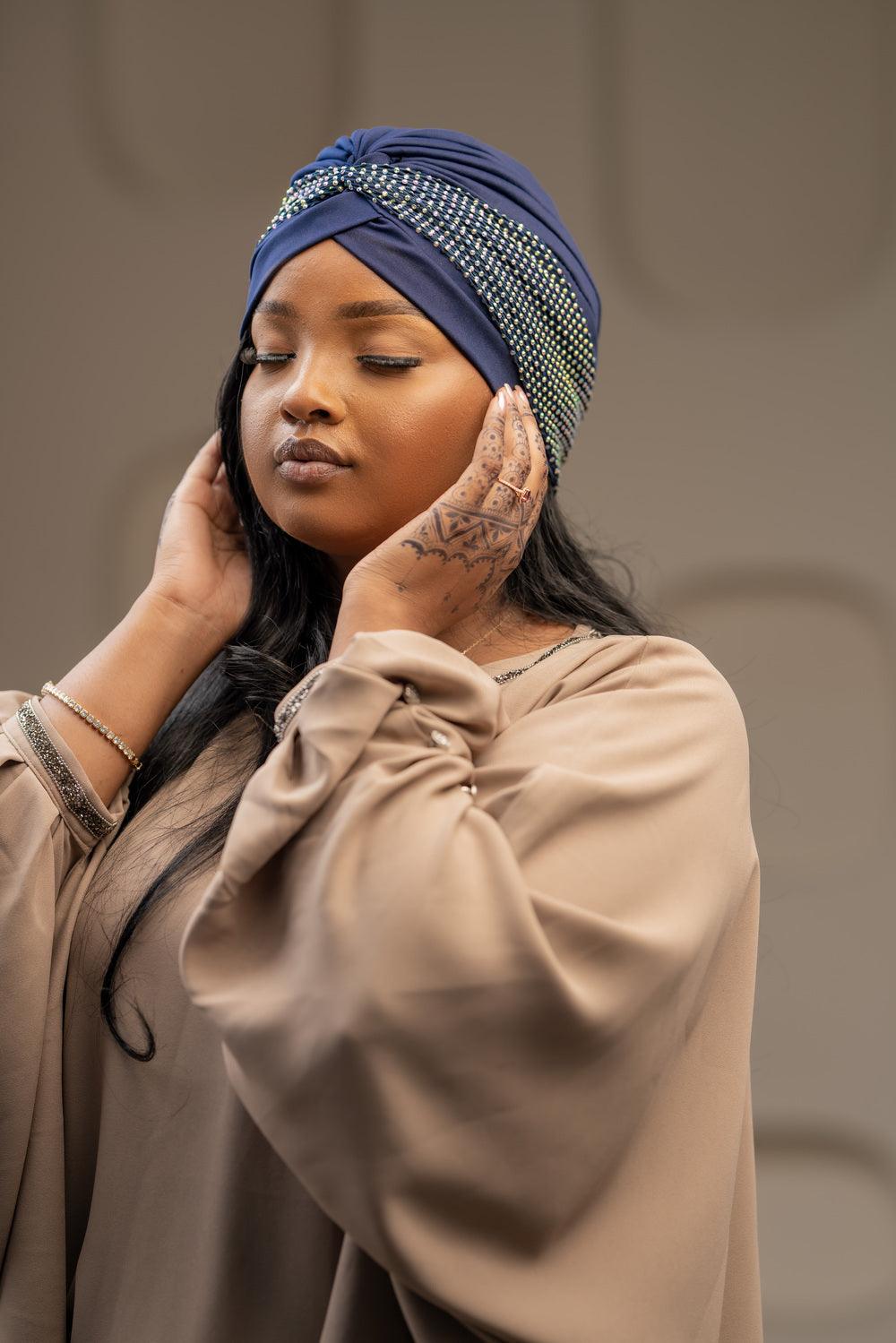 shimmer crown turban navy blue
