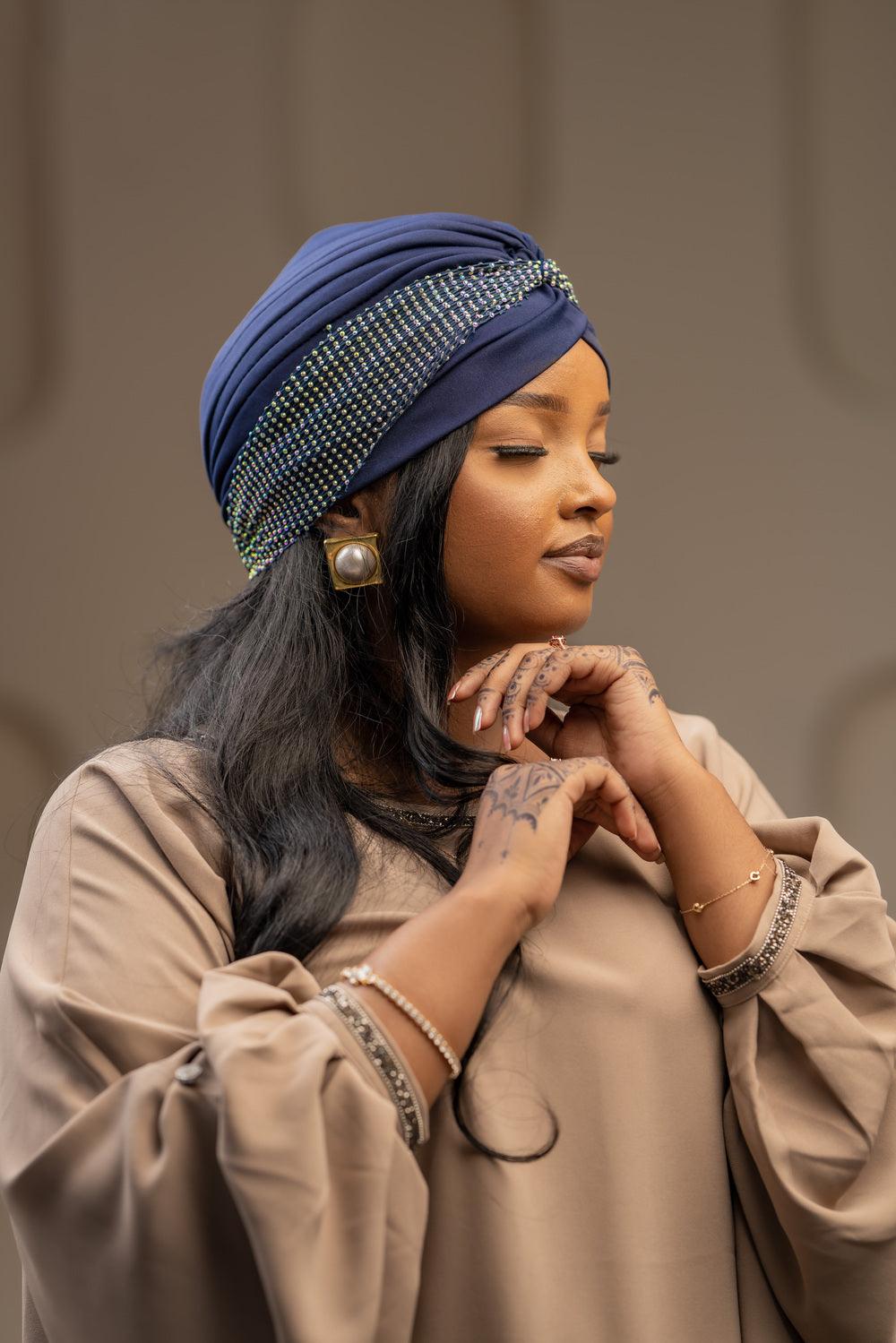 shimmer crown turban navy blue