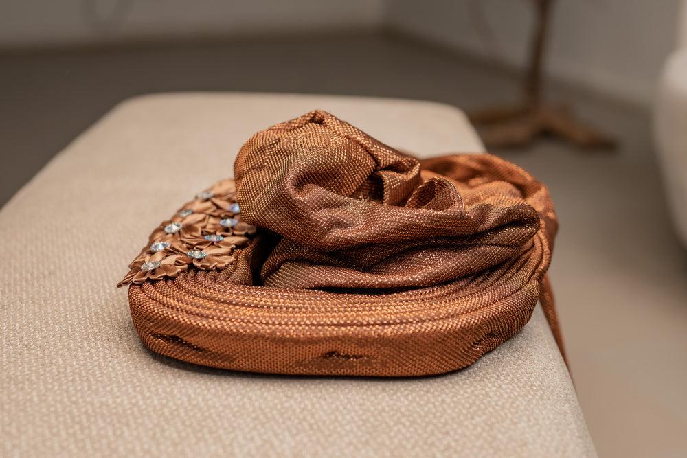 Floral rich wife turban - burnt orange