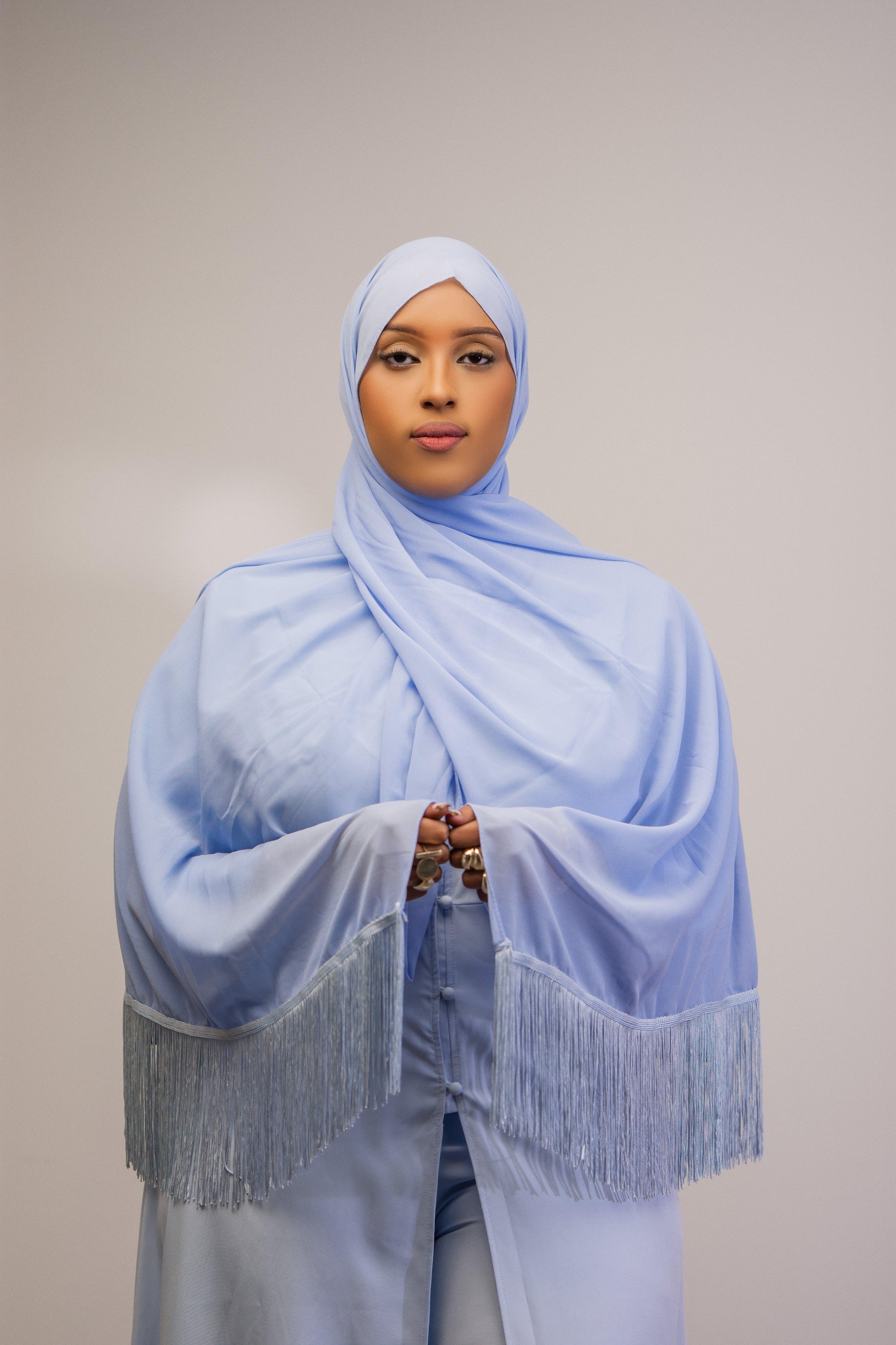 Tassel chiffon scarf- blue