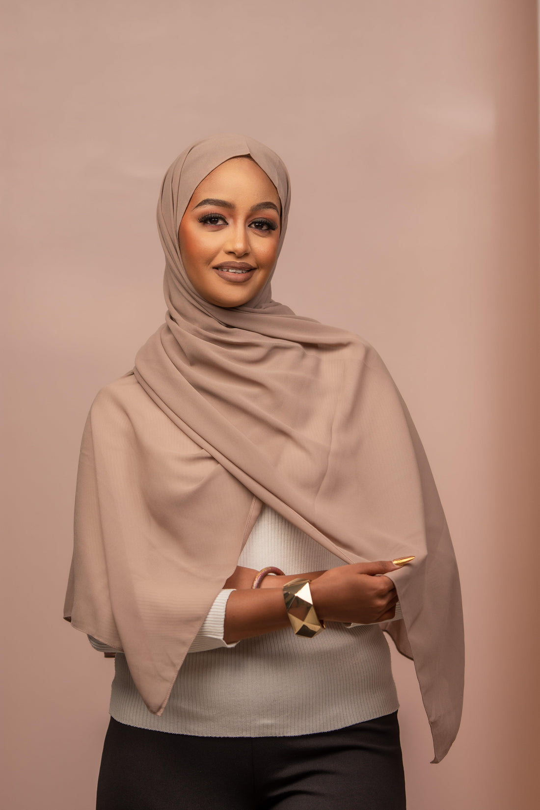 Plain chiffon hijab - brown ciene