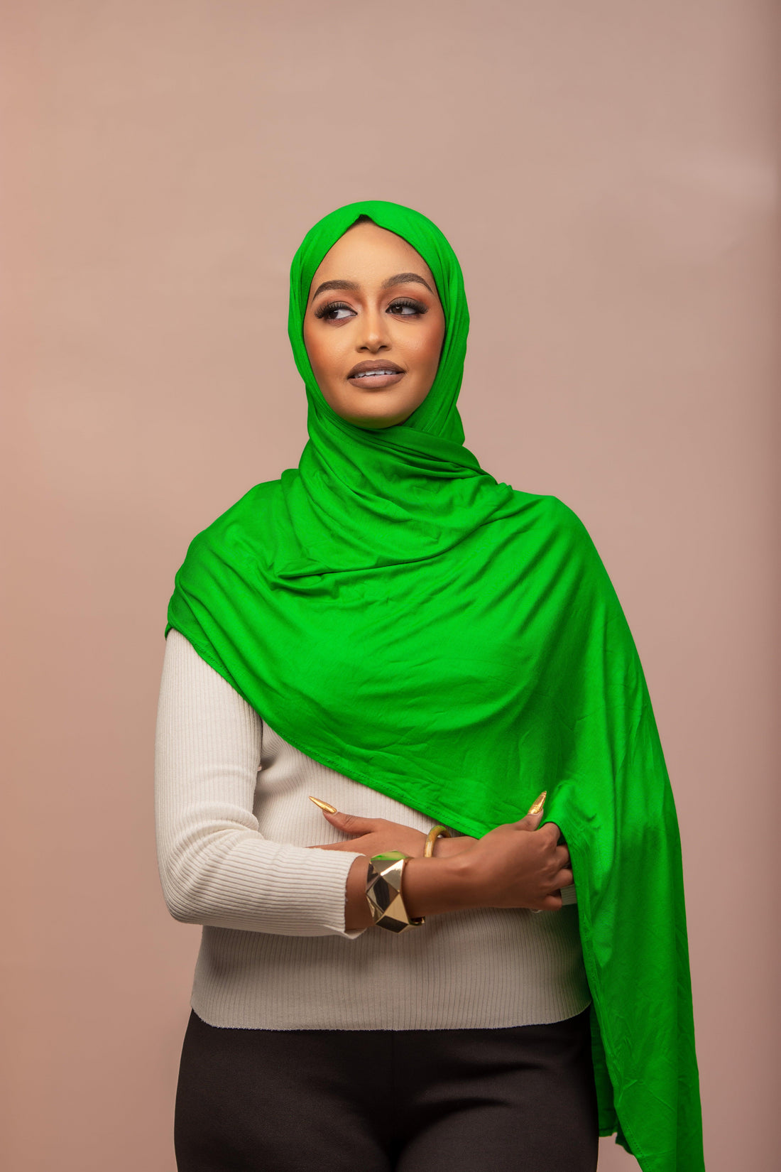 Plain jersey hijab- sheen green