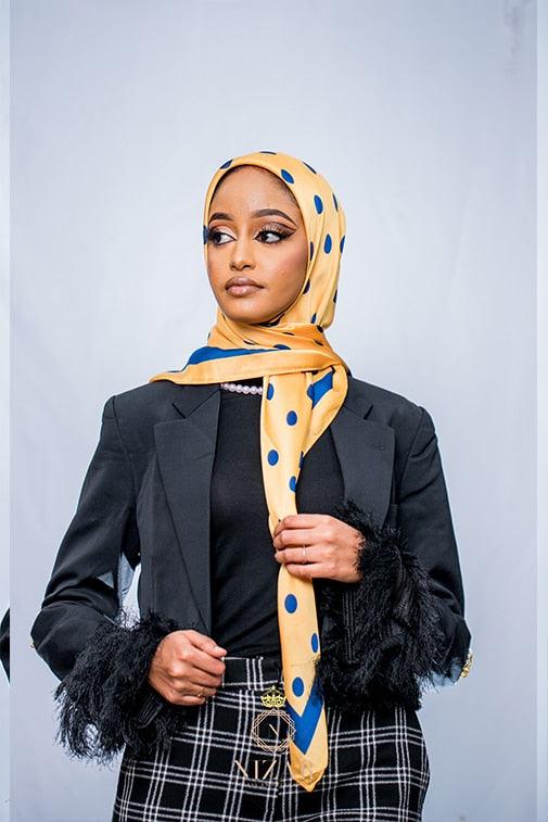 Polka Silk Mustard Square Hijab