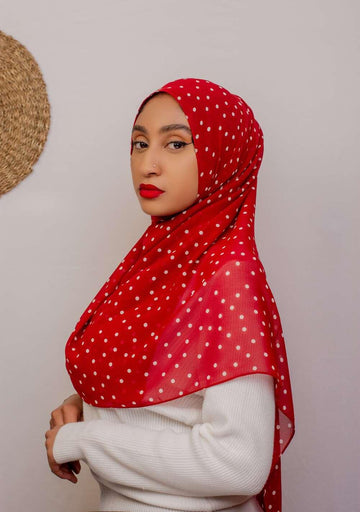 Red Polka Dots Hijab - Nizar's Line