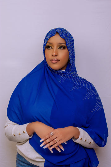 Blue Rain-Stone Chiffon Hijab - Nizar's Line