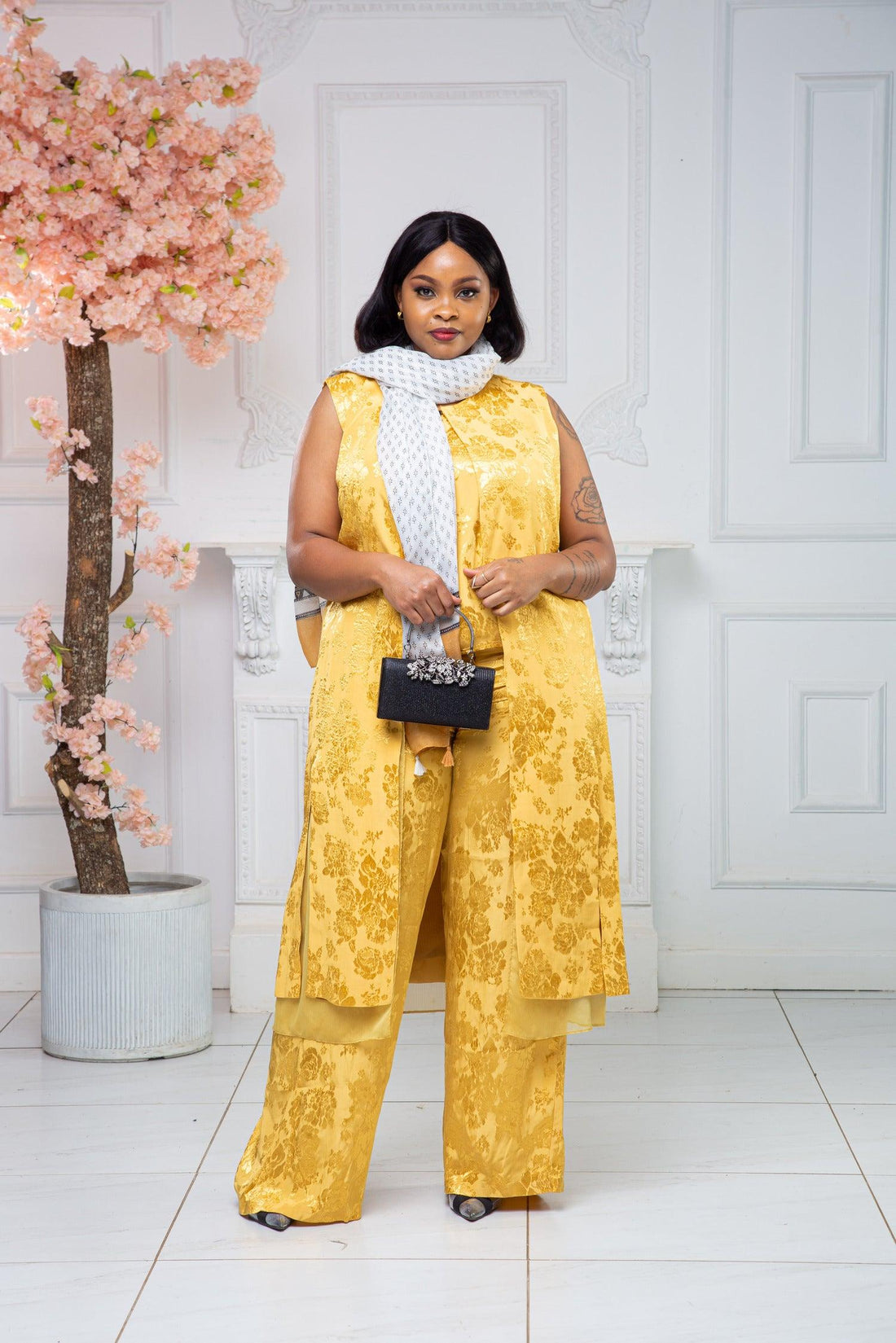 Classy Mustard Floral 3 piece Suit