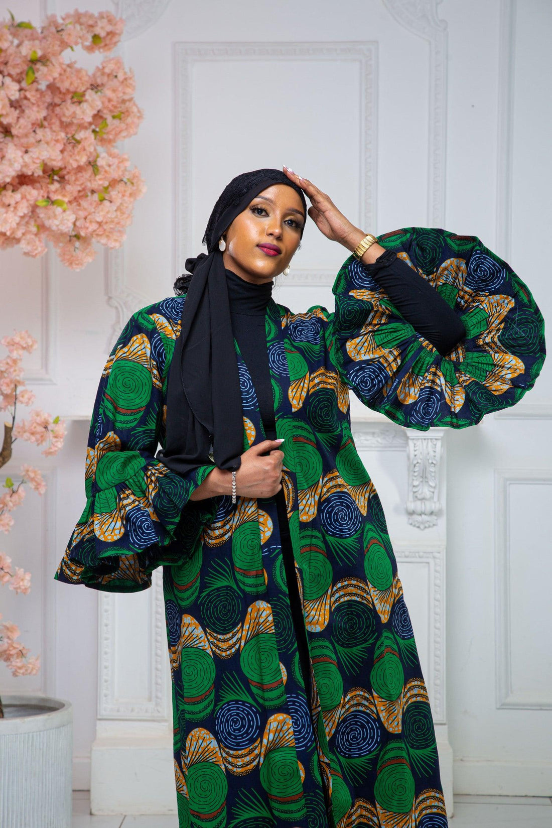 Leaf Green Ankara Kimono