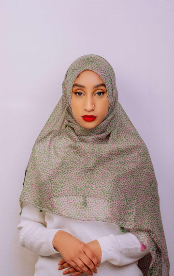 Pink and Green Tassel Hijab - Nizar's Line