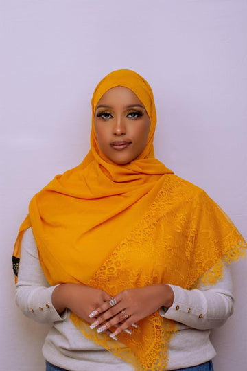 Mustard Chiffon with lace Hijab - Nizar's Line