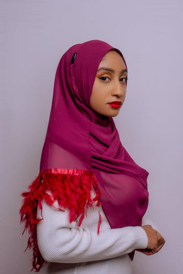 Maroon Feather Chiffon Hijab - Nizar's Line