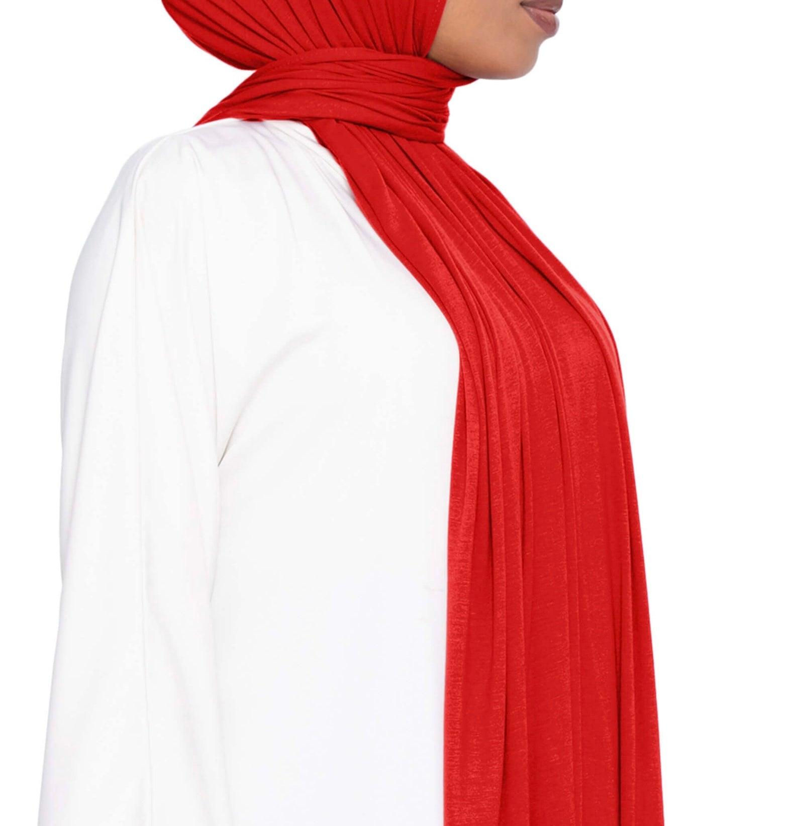 Plain Red Jersey Hijab - Nizar's Line