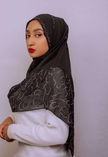 Black Worm-Stone Chiffon Hijab - Nizar's Line