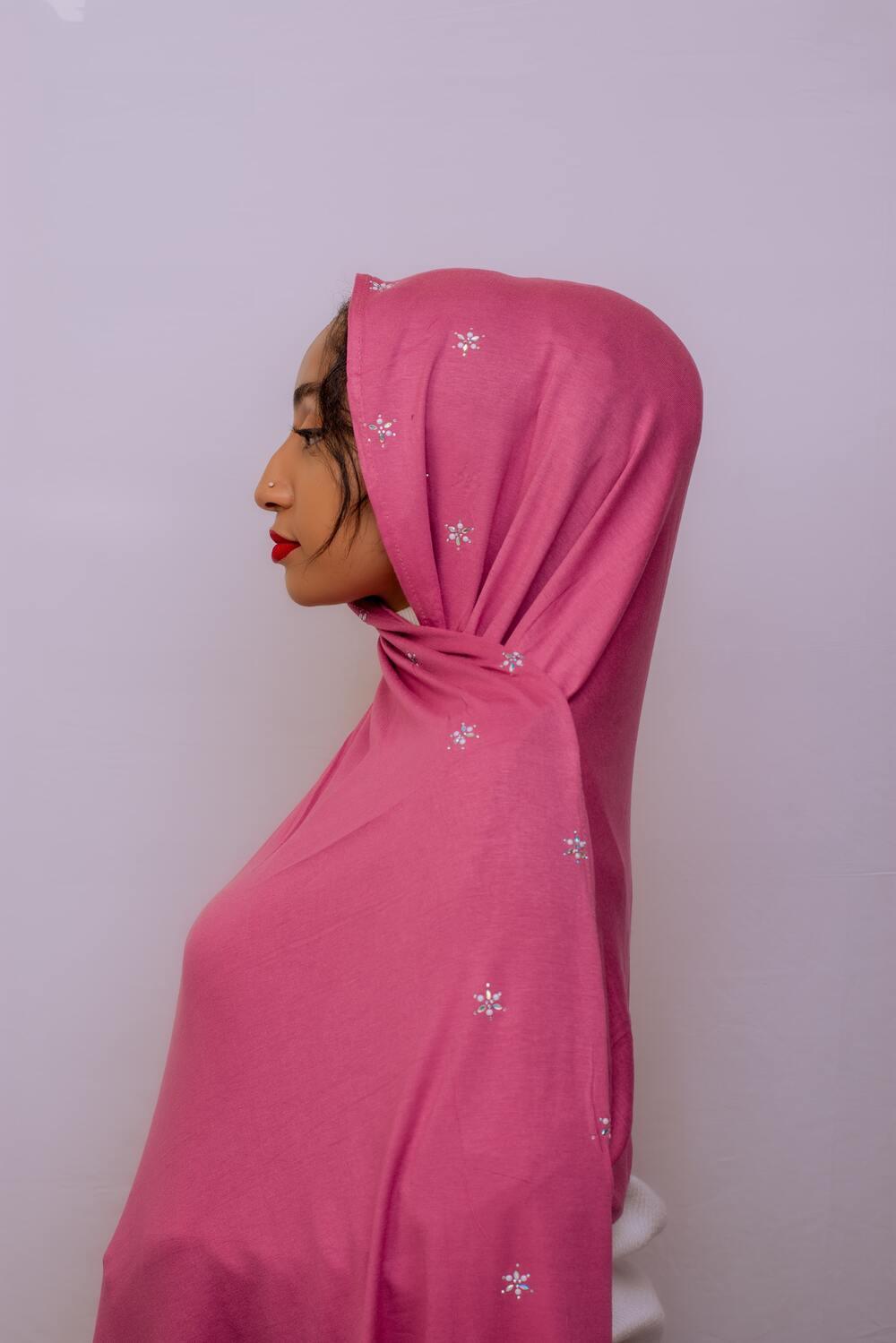 Lavender Pink Star Stone Jersey Hijab - Nizar's Line