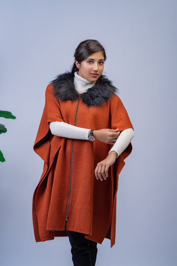 Burnt orange and Black Poncho - Nizar's Line