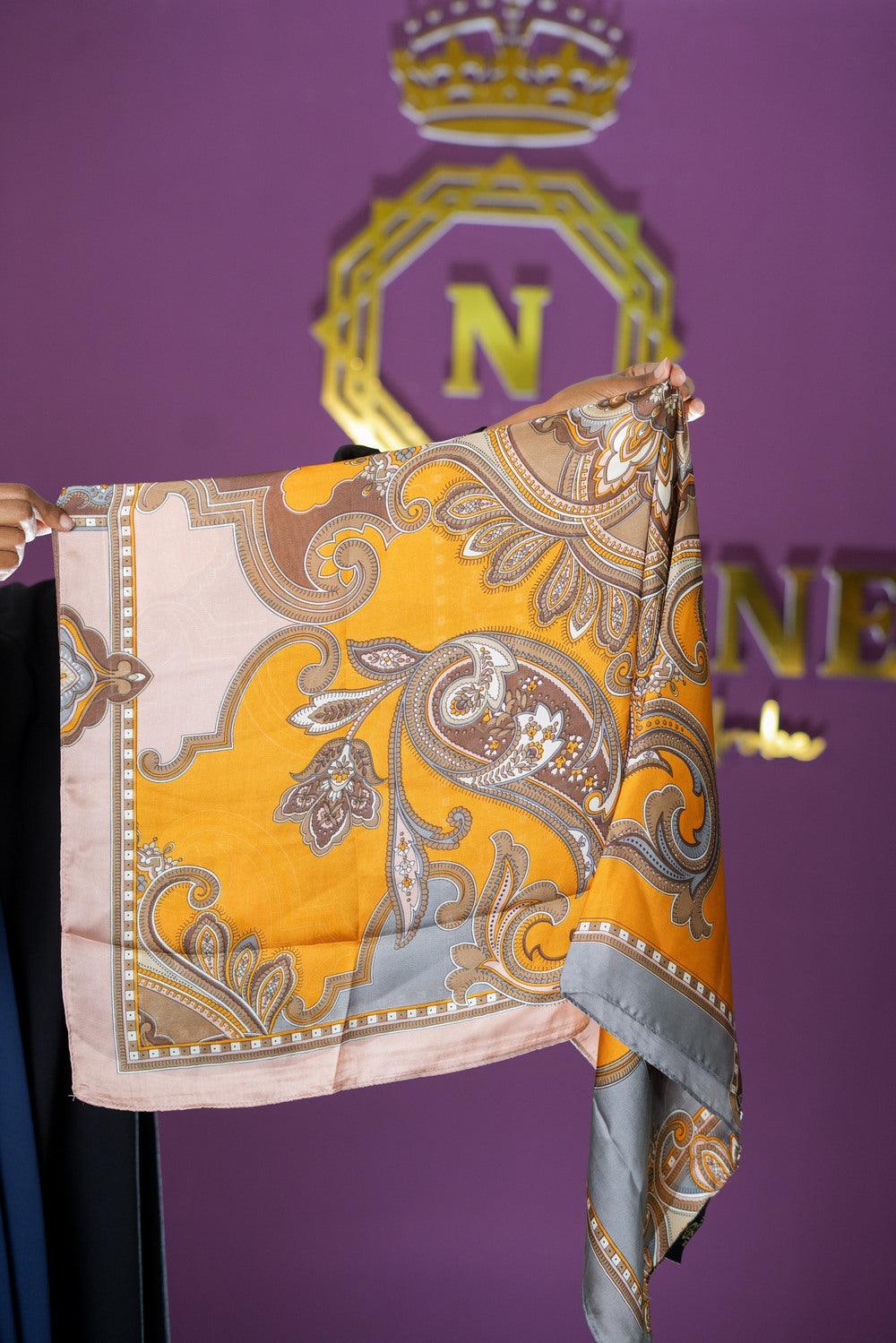 Sumaya Brown and Mustard Silk Hijab