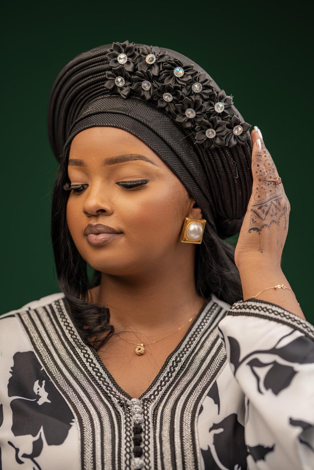 Floral rich wife turban-black