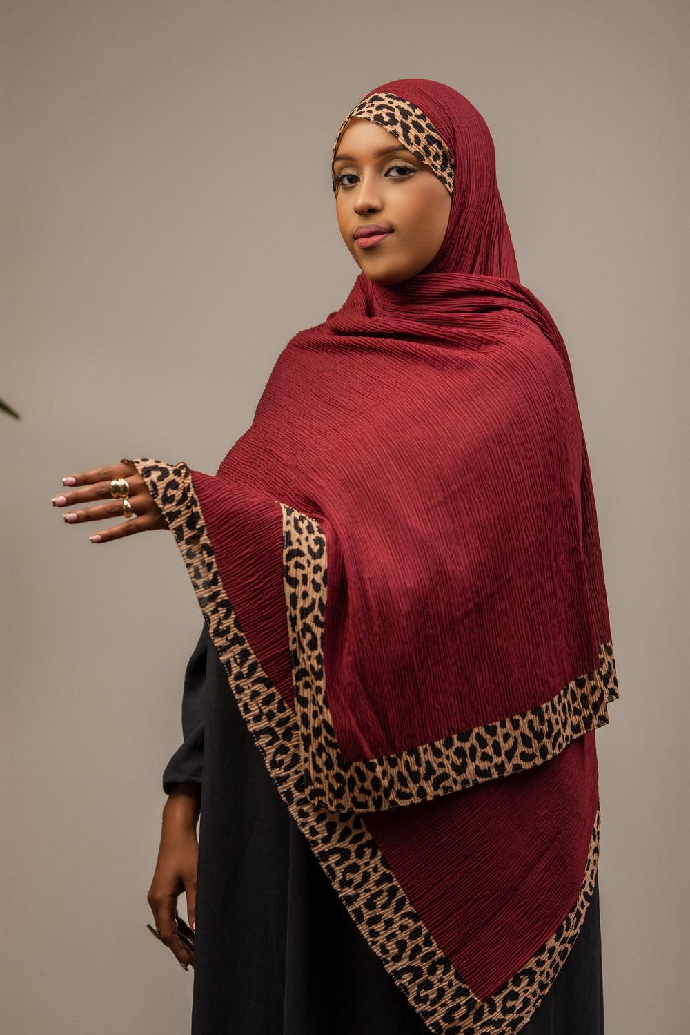Leopard luxe scarf maroon