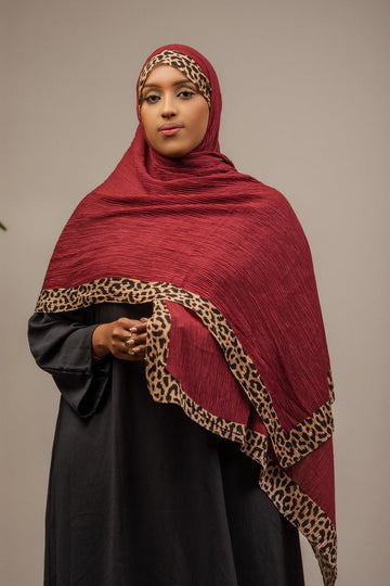 Leopard luxe scarf maroon