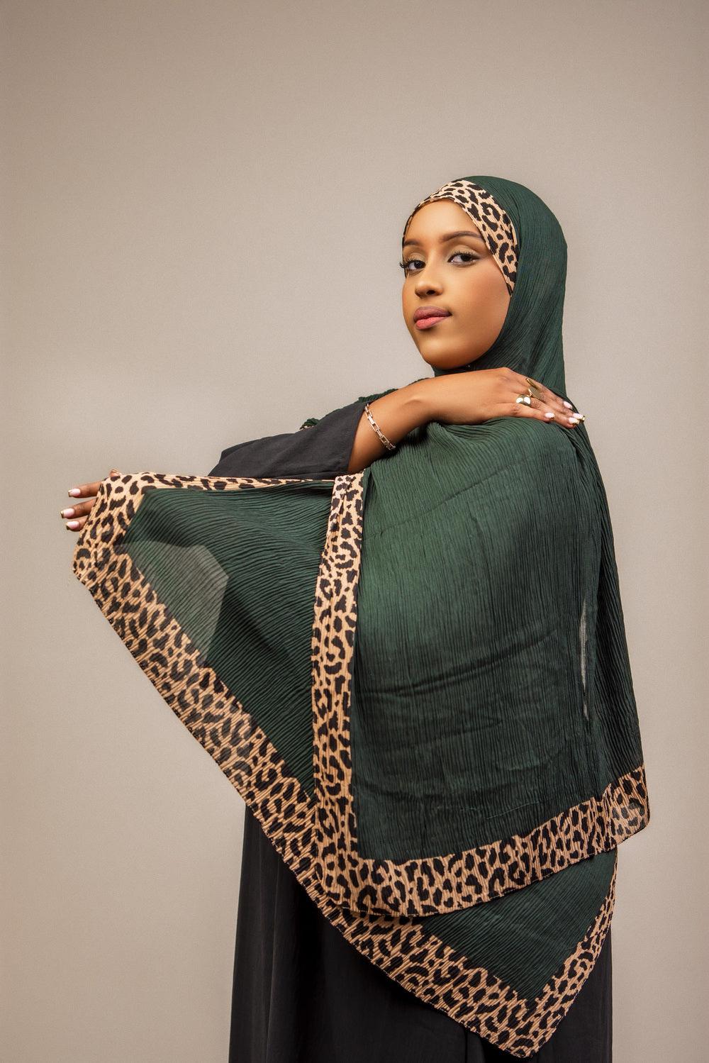 Leopard luxe scarf forest green