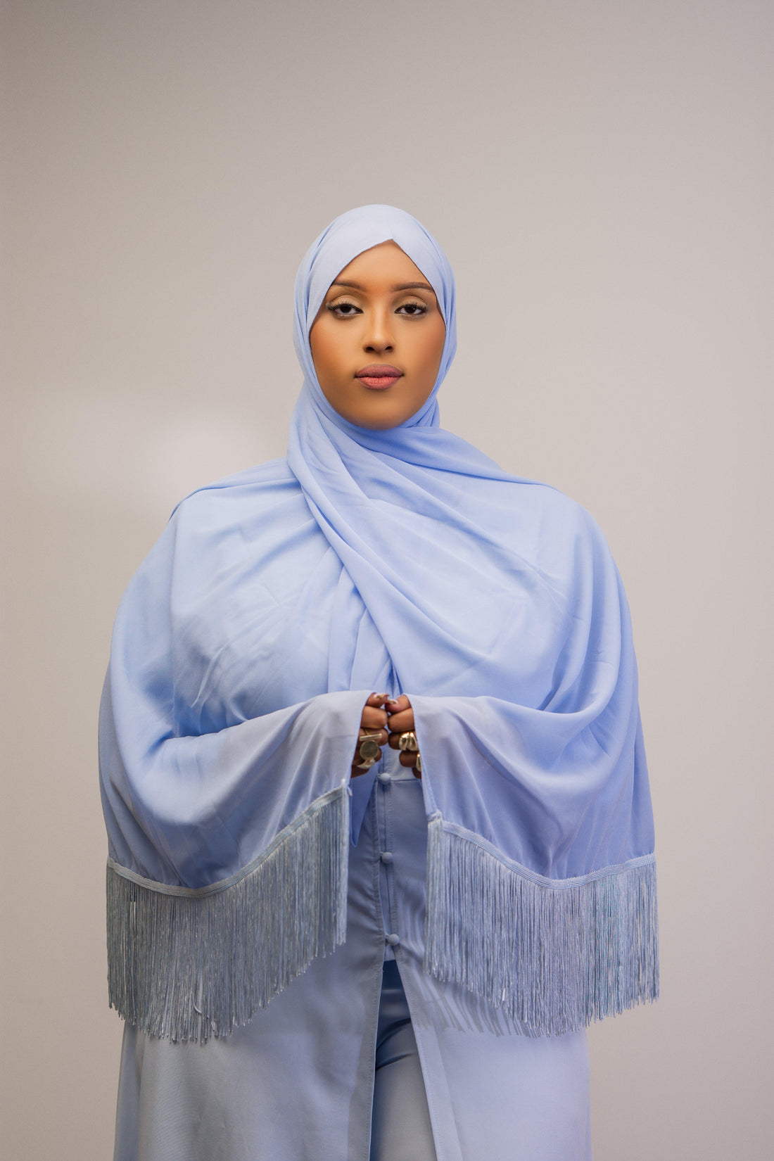 Tassel chiffon scarf- blue
