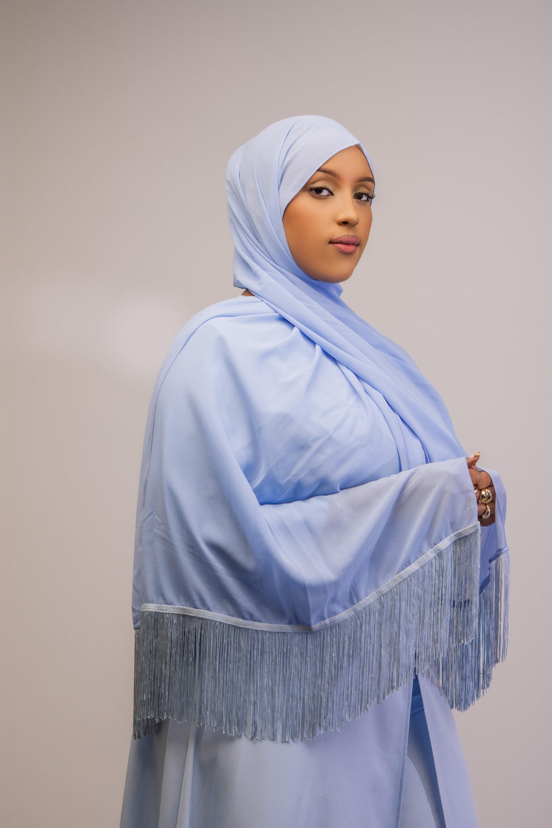 Tassel chiffon scarf- blue