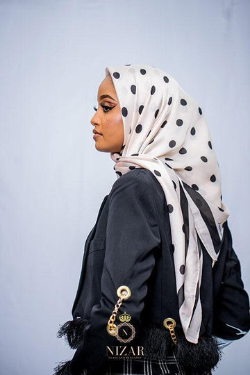 Polka Silk Cream Square Hijab - Nizar's Line