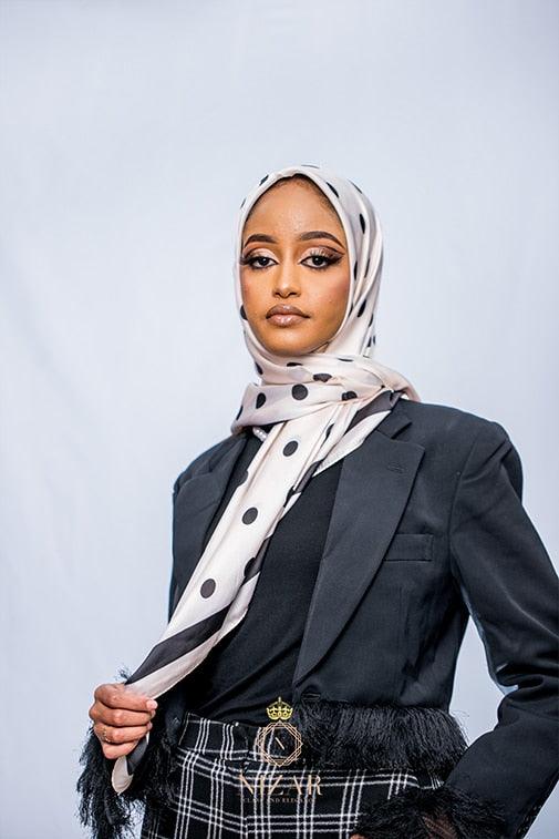 Polka Silk Cream Square Hijab