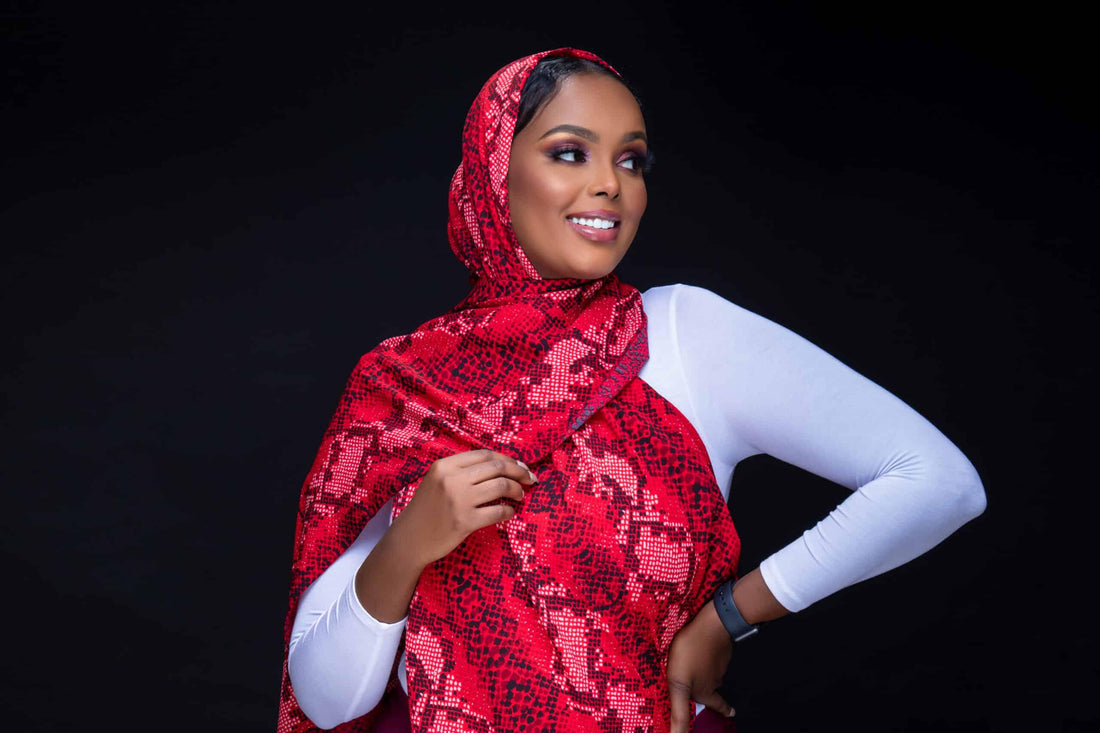Snake Print Hijab - Red