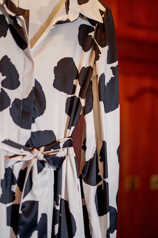 Floral Modest Dress - Black and White