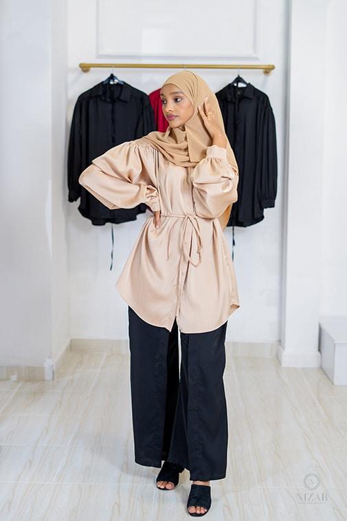 Silk Women's Blouse -Brown