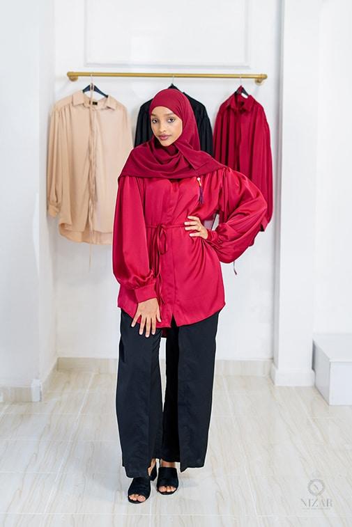 Silk Women's Blouse - Maroon