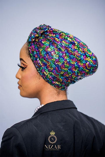 Sequin Turban With Bow-Multi Shade - Nizar's Line