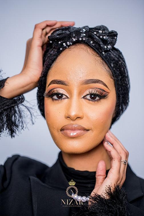 Sequin Turban With Bow-Black