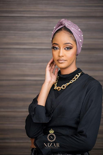 Suede Pearled Turban-Purple - Nizar's Line