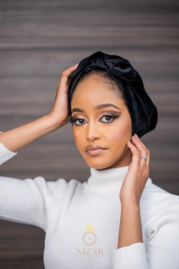 Velvet Turban With A Bow-Black - Nizar's Line