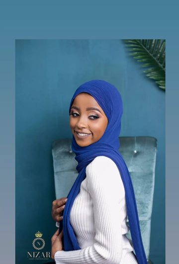 Crimped Chiffon-Royal Blue Hijab - Nizar's Line