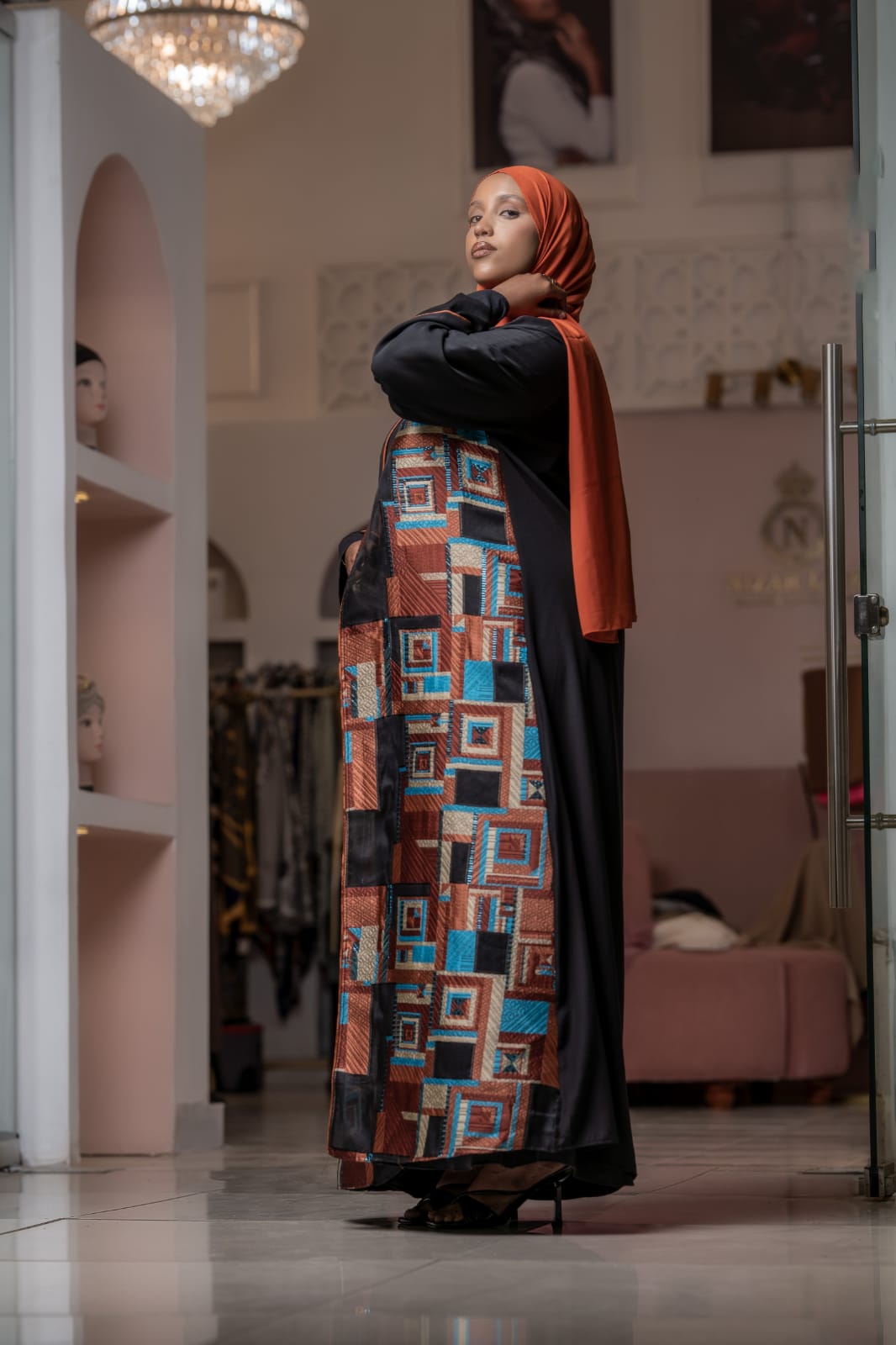 Royal abaya- Burnt orange and blue