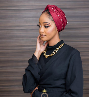 Suede Pearled Turban - Maroon - Nizar's Line