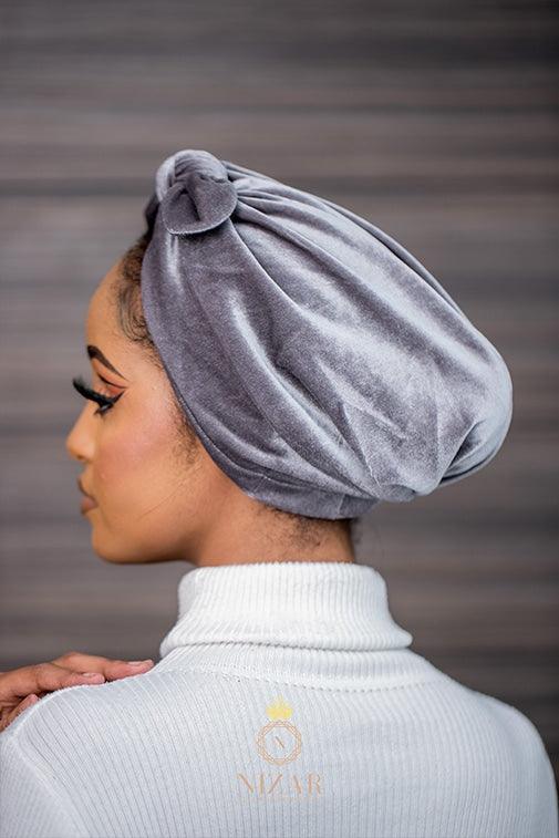 Velvet Turban With A Bow-Grey